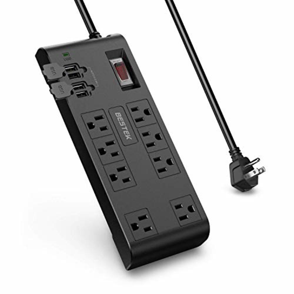 BESTEK 8-Outlet 6 Feet Extension Cord Power Strip with USB 15A 1875W Surge Protector with 5V 4.2A 4 USB Port Desktop Charging St