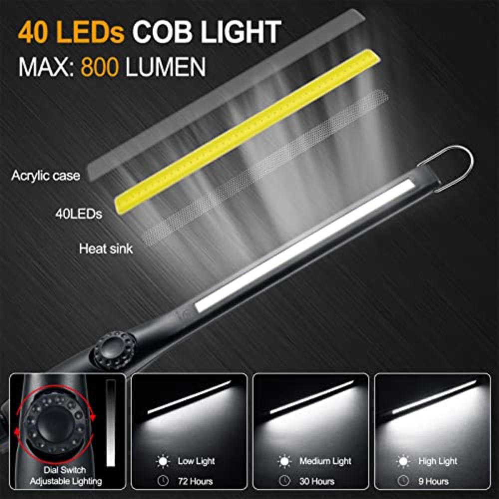 ORHOMELIFE LED Work Light - 750 Lumens Rechargeable COB Work Light with Power Capacity Indicator, Magnetic Base, 360°Swivel, USB