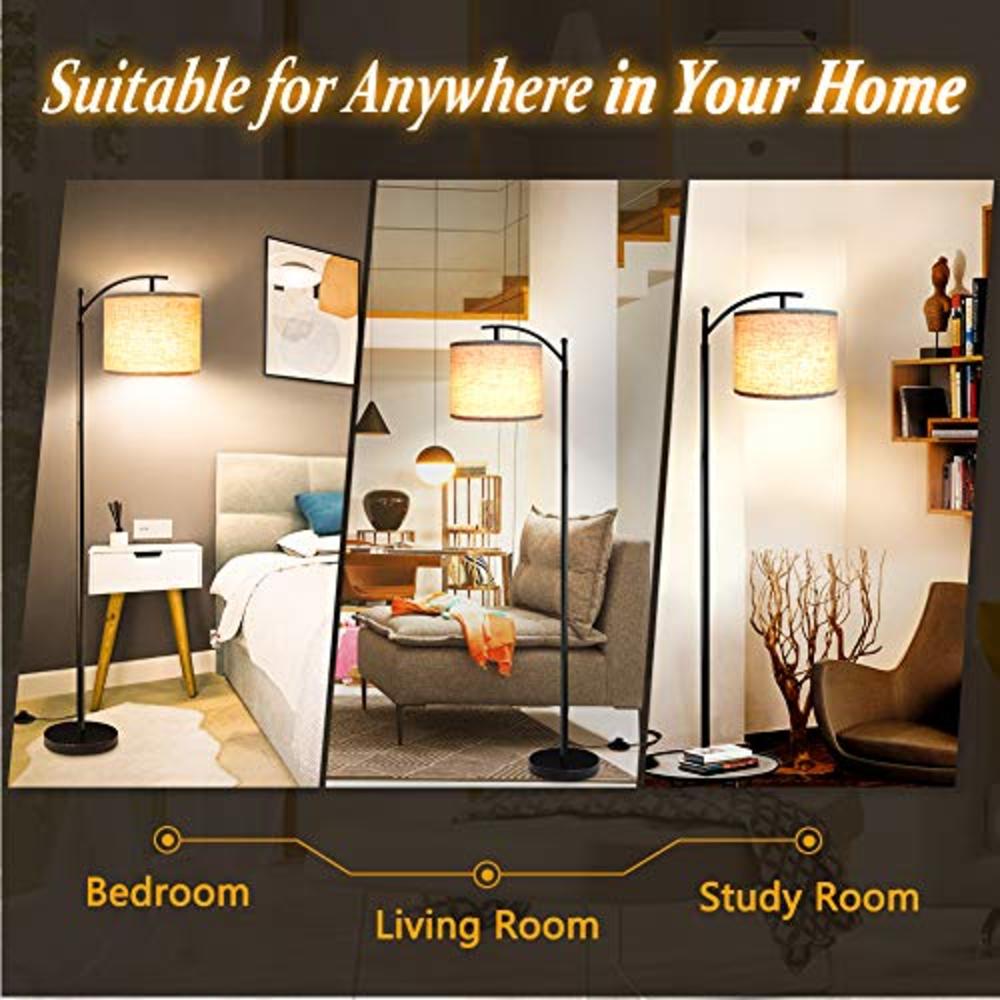 Rottogoon Floor Lamp for Living Room, LED Standing Lamp with 2 Lamp Shades for Bedroom, 9W LED Bulb Included - Black