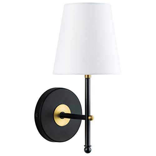 Linea di Liara Tamb Wall Sconce with Fabric Shade | Antique Brass Hallway Light Fixture LL-SC201-AB