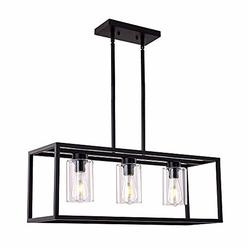 XILICON Dining Room Lighting Fixture Hanging Farmhouse Black 3 Light Modern Pendant Lighting Contemporary Chandeliers with Glass