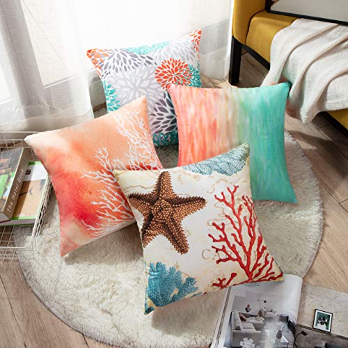Emvency Set of 4 Throw Pillow Covers Watercolor Coral Blue Aqua Orange and  White Splash Reef Modern Decorative Pillow Cases Home