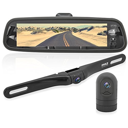 Pyle Dash Cam Rearview Mirror Monitor - Dual Front Rear Slim Bar w/Backup Camera 7.4? LCD Display Screen Waterproof IP-69 DVR Video R