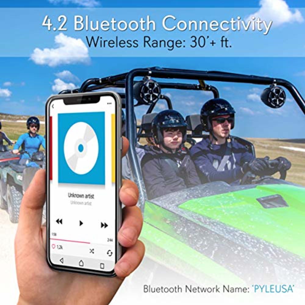 Pyle 4” Waterproof Off-Road Bluetooth Speakers - 800W Power w/ Amplified Speaker System for ATV/UTV, Aux (3.5mm) Input Jack, Marine G