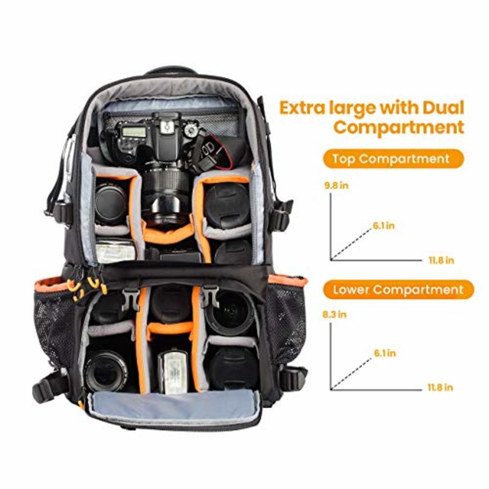 TARION Pro 2 Bags in 1 Camera Backpack Large with 15.6" Laptop Compartment Waterproof Rain Cover Extra Large Travel Hiking Camer