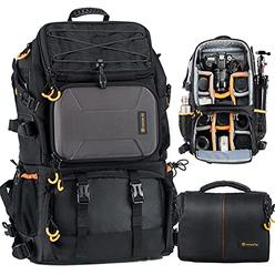 TARION Pro 2 Bags in 1 Camera Backpack Large with 15.6" Laptop Compartment Waterproof Rain Cover Extra Large Travel Hiking Camer