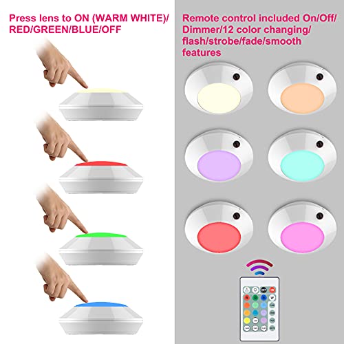 BIGLIGHT Battery Operated LED Ceiling Light Indoor Outdoor, Color Changing Lights, Remote Controlled, Wireless Light for Hallway