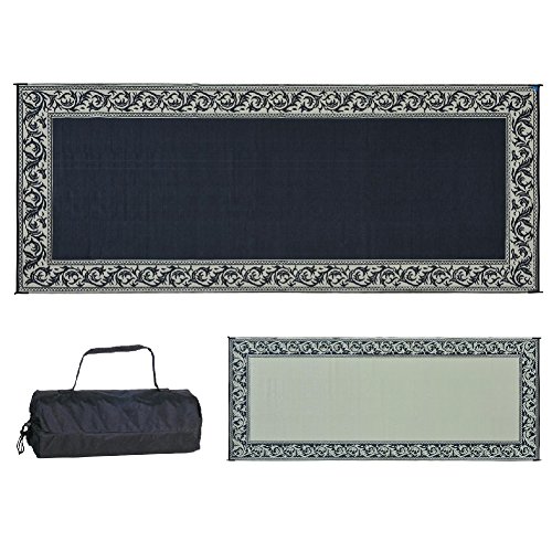 Stylish Camping Mings Mark RC1 Stylish Camping Reversible Classical Patio Mat - 8 x 20, Black/Beige