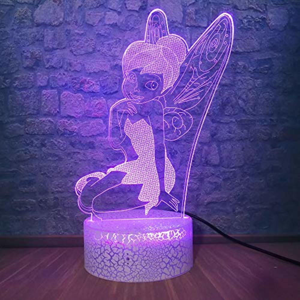 Lyzerth Tinker Bell 3D LED LAMP 7 Colors Change Optical Illusion Mood Night Lights Lava Exhibition Child Bedside Table Decor Lampara Gir