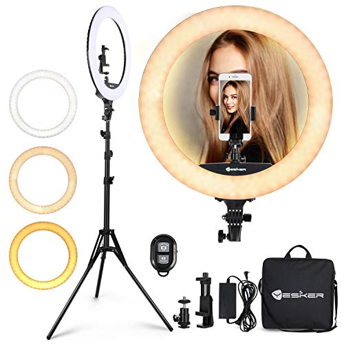 Yesker Ring Light 18 Inch LED Ringlight Kit with 73 inch Tripod Stand with Phone Holder Adjustable 3200-6000k Color Temperature Circle 