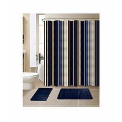 All American Collection 15-Piece Bathroom Set with 2 Memory Foam Bath Mats and Matching Shower Curtain | Designer Patterns and C