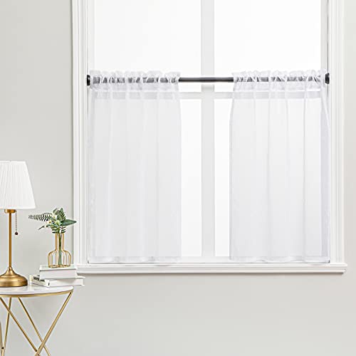 YOKISTG White Sheer Kitchen Curtains 36 Inch Length Solid Rod ...