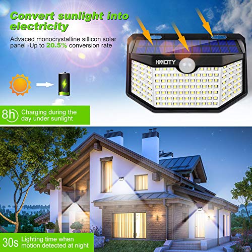 Hmcity Solar Lights Outdoor 120 LED with Lights Reflector and 3 Lighting Modes,Solar Motion Sensor Security Lights, IP65 Waterproof Sol