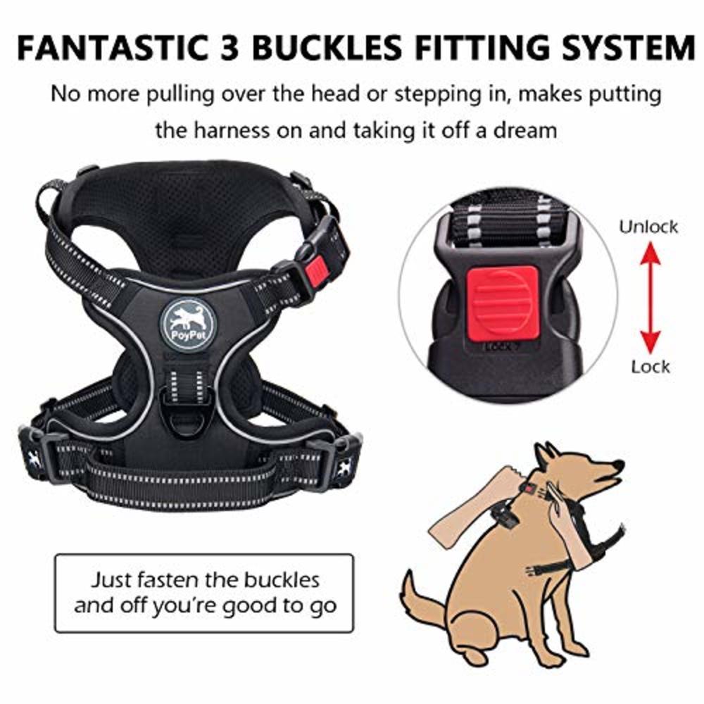PoyPet No Pull Dog Harness, No Choke Front Lead Dog Reflective Harness, Adjustable Soft Padded Pet Vest with Easy Control Handle