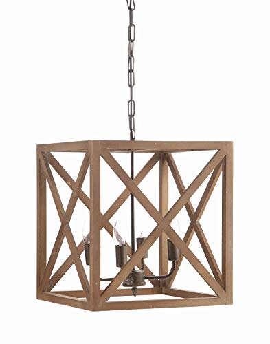 Creative Co-Op DA4433 Square Wood and Metal Chandelier,Brown,15.75" Square by 17.75" Height