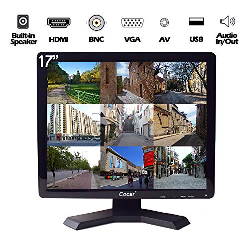 Cocar 17 inch CCTV Monitor with VGA HDMI AV BNC Audio in/Out Ports, Built-in Speaker 4:3 HD Display LCD Security Screen with USB Drive