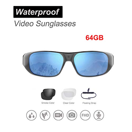 OHO sunshine Waterproof Video Sunglasses,64GB Ultra 1080P HD Outdoor Sports Action Camera and 3 Sets Polarized UV400 Protection Safety Lenses