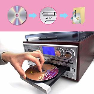 Optimistic trunk aim T-R-18CD LoopTone Vinyl Record Player 9 in 1 3 Speed Bluetooth Vintage Turntable  CD Cassette Player AM/FM Radio USB Recorder Aux-in RCA L