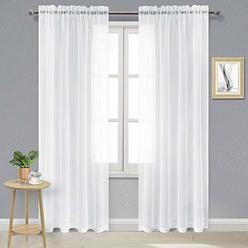 DWCN White Sheer Curtains Semi Transparent Voile Rod Pocket Curtains for Bedroom and Living Room, 52 x 84 inches Long, Set of 2 