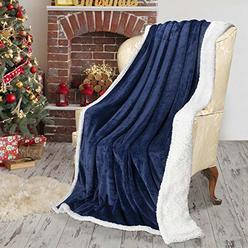 Tirrinia Blue Sherpa Throw Plush Blanket Size 50" x 60" Bedding Fleece Reversible Blanket for Bed and Couch, Super Soft Comfy Warm Fuzzy 