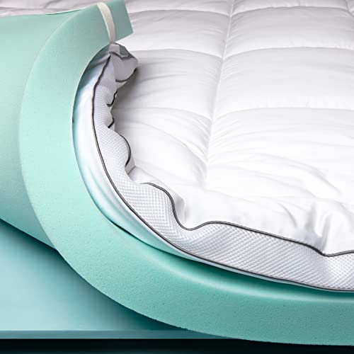 ViscoSoft 4 Inch Pillow Top Memory Foam Mattress Topper Queen - Made in USA  - Serene Lux Dual Layer Mattress Pad