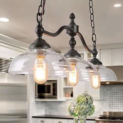 log barn dining room light fixture hanging, farmhouse chandelier in rustic black metal with clear glass shades, adjustable ch