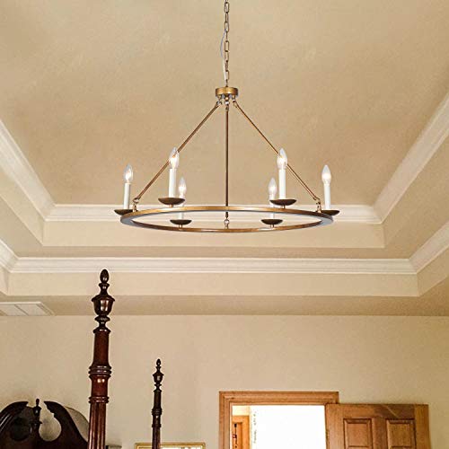 A1A9 Kitchen Island Pendant Light, A1A9 Retro Round Candle LED Chandelier Lighting Wagon Wheel Ceiling Lights for Farmhouse, Dining R