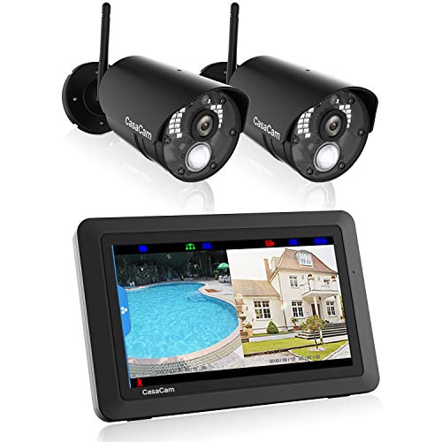 CasaCam VS802 Wireless Security Camera System with 7" Touchscreen and HD Nightvision Cameras, AC Powered (2-cam kit)