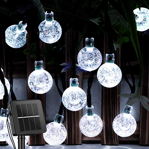 Brightown Solar String Lights Outdoor 60 Led 35.6 Feet Crystal Globe Lights with 8 Lighting Modes, Waterproof Solar Powered Pati