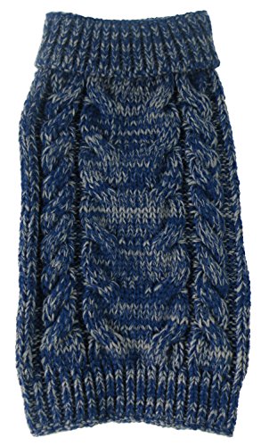 Pet Life, LLC. Natural Life Pet Products Pet Life SW17DBLXS Classic True Blue Heavy Cable Knitted Ribbed Fashion Dog Sweater- Extra Small