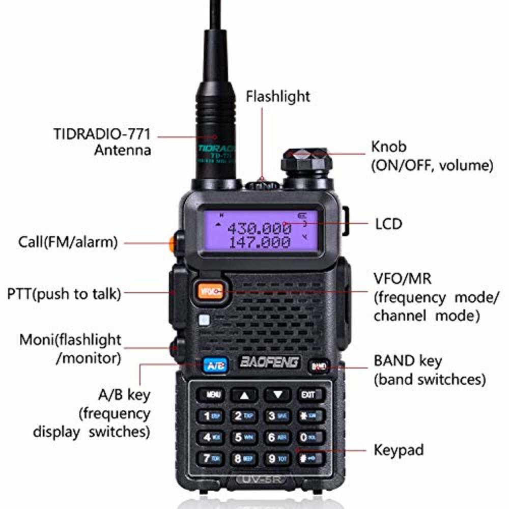 BaoFeng Radio UV-5R Ham Radio (6 Pack) + 1pcs TIDRADIO Driver Free Programming Cable + 6pcs TD-771 Antennas and Radio Mics + 12p