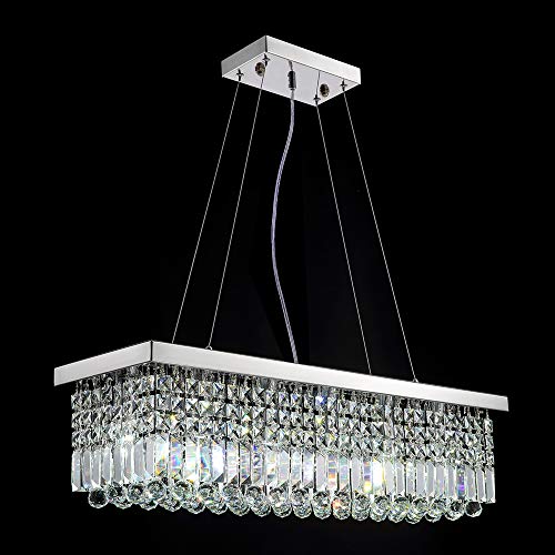 SILJOY Modern K9 Crystal Pendant Chandelier Lighting Rectangular Ceiling Light Fixture for Dining Room Kitchen Island L31.5" x W