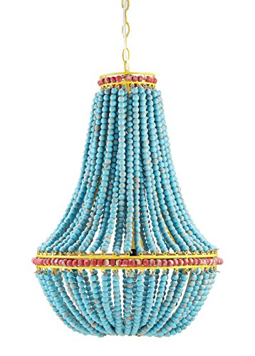 Creative Co-Op Rustic Farmhouse Unique Beaded Chandelier; Boho Light Fixture with Natural Blue Wooden Beads - Turquoise Beaded C