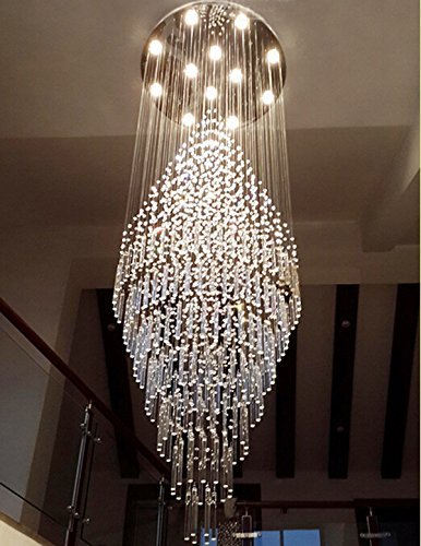 7PM W23.6" X H59" Modern Contemporary Round Rain Drop Raindrop K9 Crystal Chandelier Light Fixture Ceiling Lamp for Staircase Ki