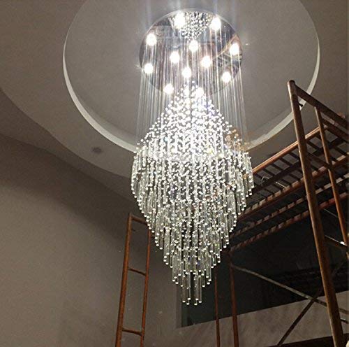 7PM W23.6" X H59" Modern Contemporary Round Rain Drop Raindrop K9 Crystal Chandelier Light Fixture Ceiling Lamp for Staircase Ki