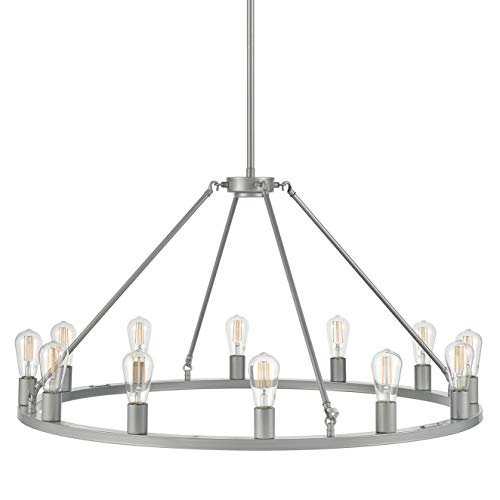 Linea di Liara Sonoro Large 38 inch Round 12 Light Dining Room Industrial Chandelier | Silver Kitchen Island Light Fixtures with LED Bulbs LL-C
