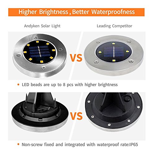 ANDYKEN Solar Ground Lights Outdoor - Solar Disk Lights Color Changing Upgrade 8 LED Solar Garden Lights Waterproof Solar Landscape Ligh