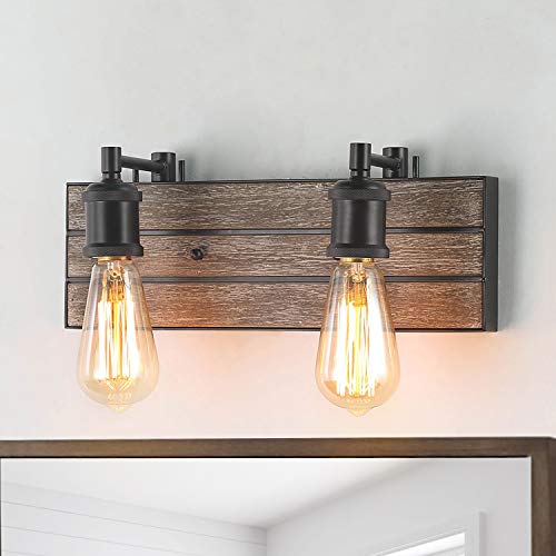 LOG BARN Vanity Lights, Wall Sconce in Rustic Wood and Oil Rubbed Metal Water Pipe Finish, Bathroom Fixture with Adjustable Sock