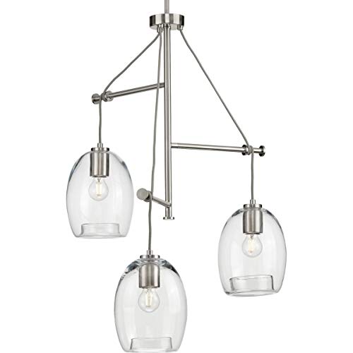 Progress Lighting Caisson Collection 3-Light Clear Glass Global Pendant Light Brushed Nickel