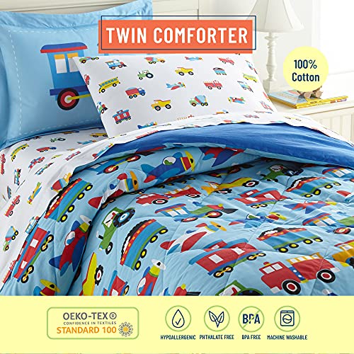 Wildkin Kids 100% Cotton Twin Comforter for Boys & Girls, Includes Lightweight Comforter and One Pillow Sham, Comforter for Kids