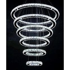 SILJOY Modern Crystal Chandelier Lighting Galaxy Series 6 Rings 8"-12"-16"-20"-24"-28", 3-Color Changing LED Light Fixture