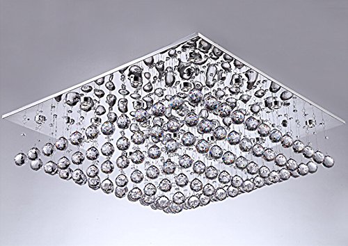 7PM Modern Square Crystal Chandelier Large Luxurious Ceiling Light Fixture Flush Mount for Living Room Bedroom Hall L32 x W32 x 