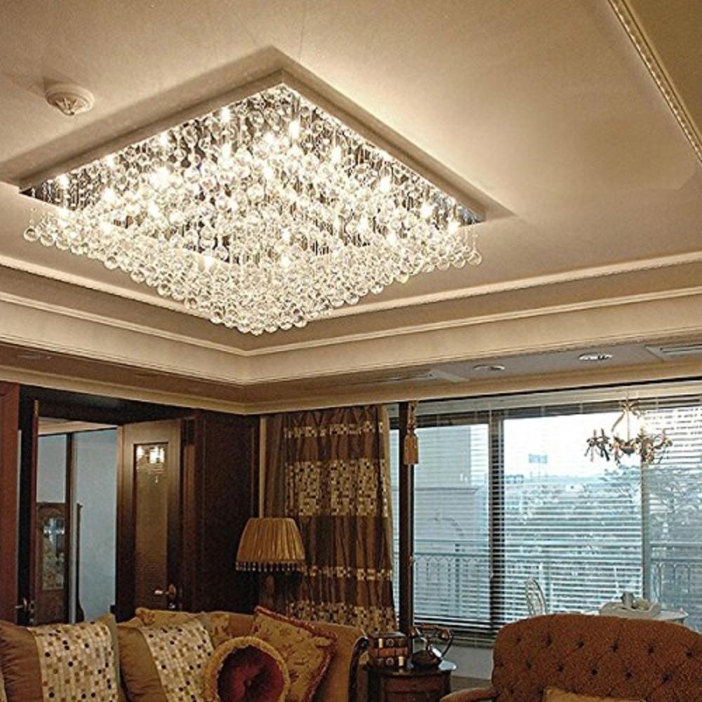 7PM Modern Square Crystal Chandelier Large Luxurious Ceiling Light Fixture Flush Mount for Living Room Bedroom Hall L32 x W32 x 