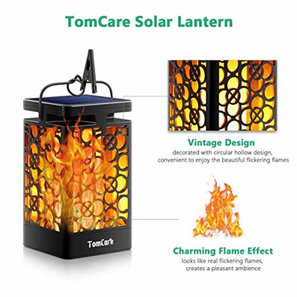 TomCare Solar Lights Upgraded Solar Lantern Flickering Flame Outdoor Hanging Lantern Decorative Lighting Solar Powered Waterproo