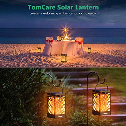TomCare Solar Lights Upgraded Solar Lantern Flickering Flame Outdoor Hanging Lantern Decorative Lighting Solar Powered Waterproo