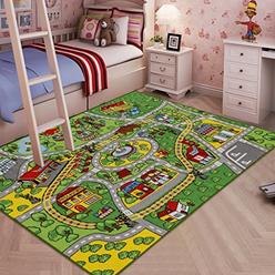 Booooom Jackson Jackson Kid Rug Carpet Playmat for Toy Cars and Train,Huge Large 52"x 74" Play Area Rug with Rubber Backing,Kids Race Track Rug 