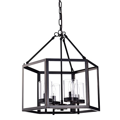 Edvivi 4-Light Oil Rubbed Bronze Hexagon Lantern Cage Chandelier | Modern Farmhouse Lighting