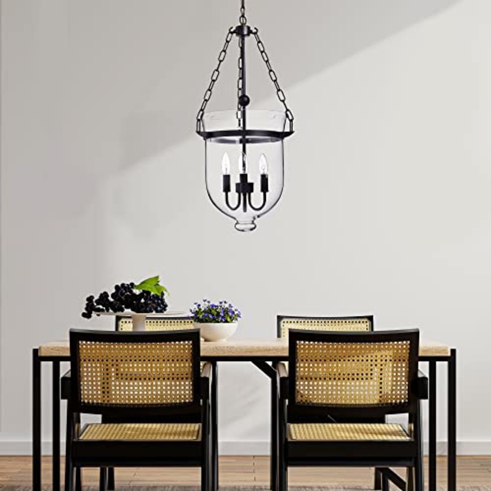 Edvivi Belita 3-Light Antique Bronze Ceiling Fixture Pendant Chandelier with Bell Shape Glass Lantern Shade | Contemporary Light
