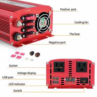 LVYUAN 1500W Power Inverter – 12V DC To 110V AC – 3.1A USB + Dual AC Outlets