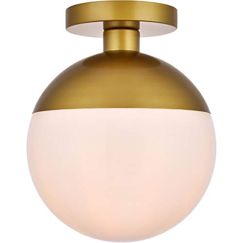 Living District Eclipse 1 Light Brass Flush Mount With Frosted White Glass